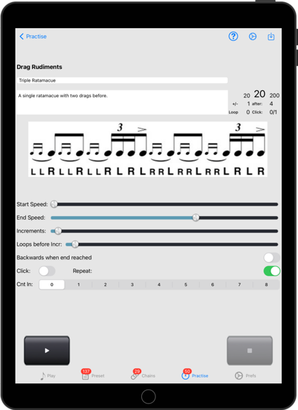 Practise manager of Drumsetlist Manager